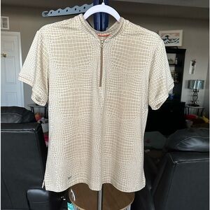 Tail light brown snake print with zipper short sleeve golf shirt. Size Large